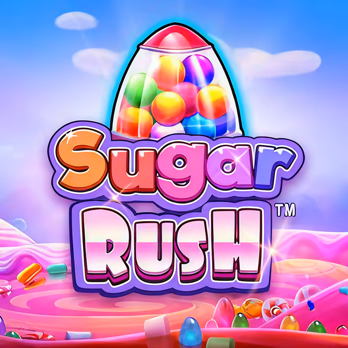 Sugar Rush slot game with candy-themed symbols and cluster pays